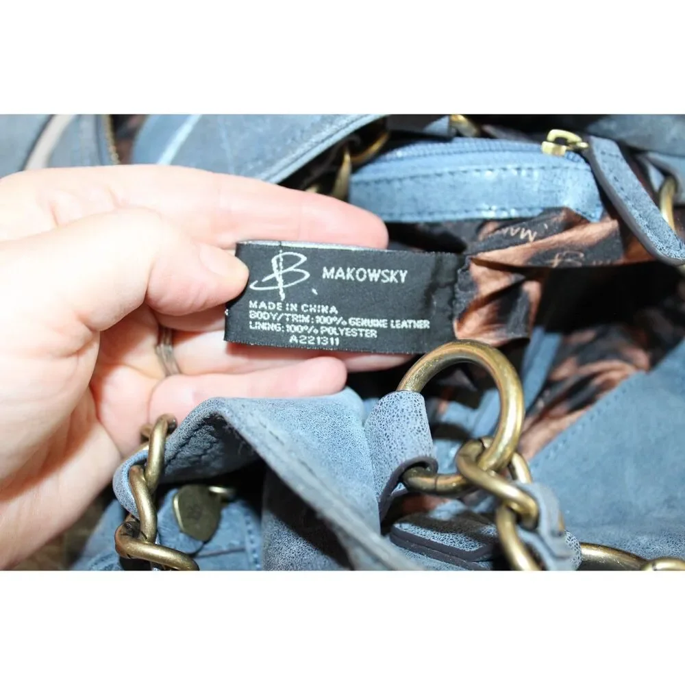 B‎ Makowsky Vintage Blue Gold hardware slouchy hobo bag